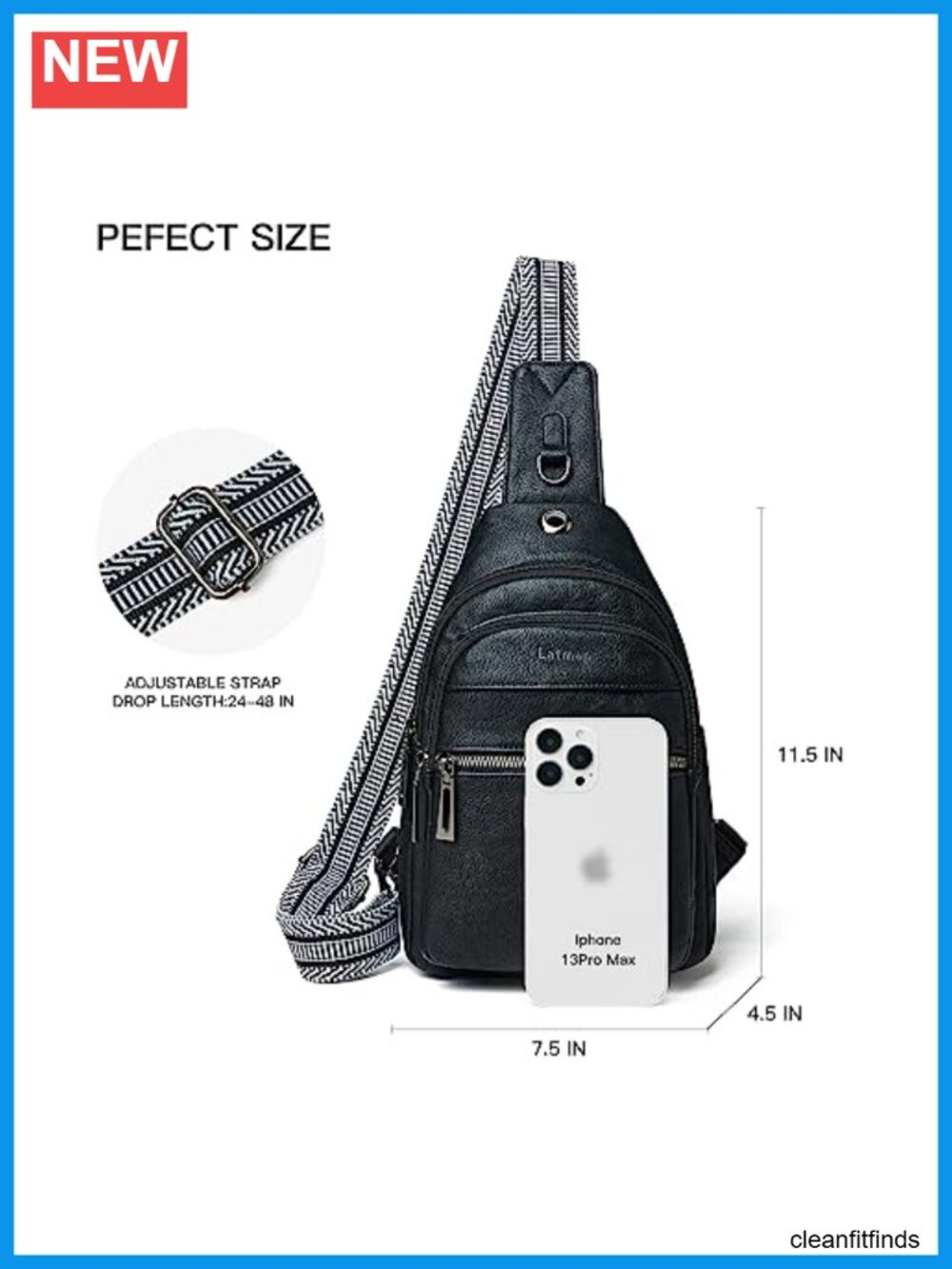 Faux Leather 7L Sling Bag Women Anti Theft Crossbody Chest Backpack Purse - Picture 2 of 5